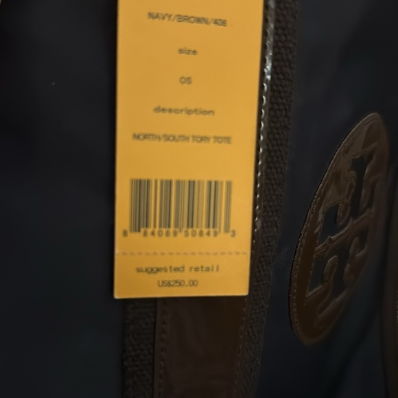 Tory Burch-  North South Tory tote navy and brown patent bag - Picture 5 of 5